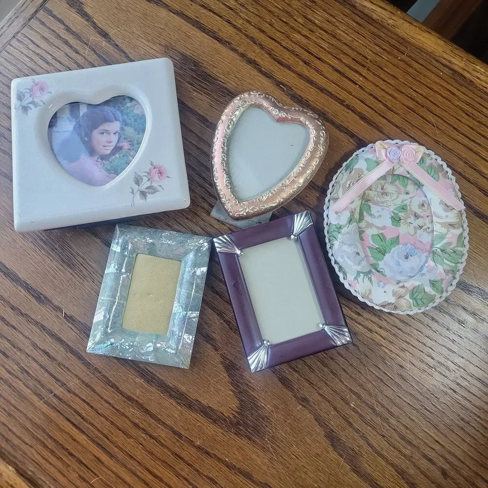 Lot of 5 Unique Vintage Miniature Picture Frames Ornate 80s floral hearts mixed